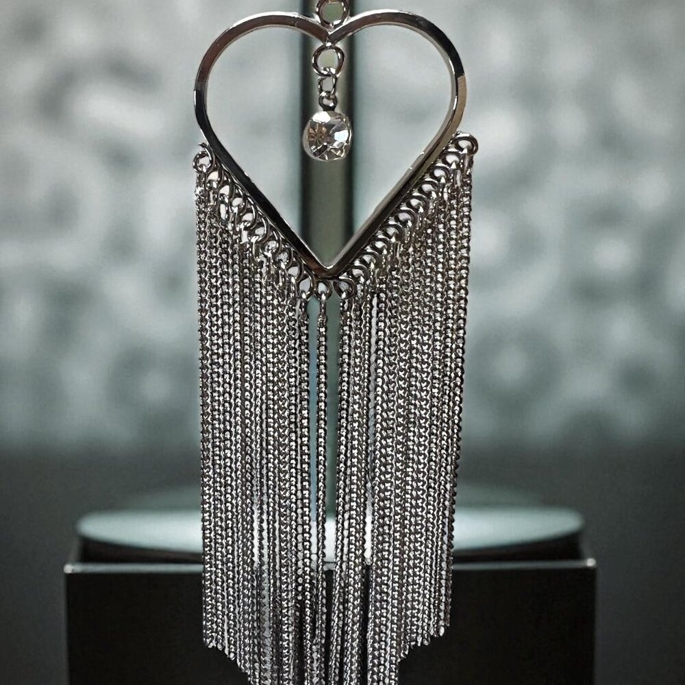 Silver-tone Heart Pendant Necklace With Chain Tassels